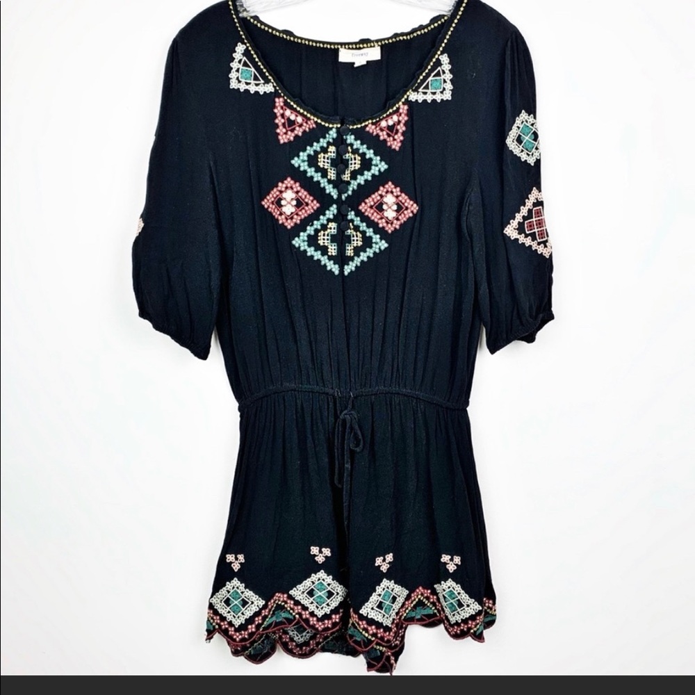 Freeway black romper with embroidery Aztec print